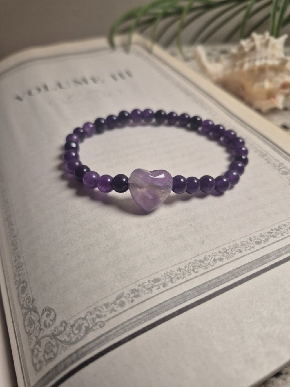 Amethyst Beaded Bracelet with Amethyst Heart